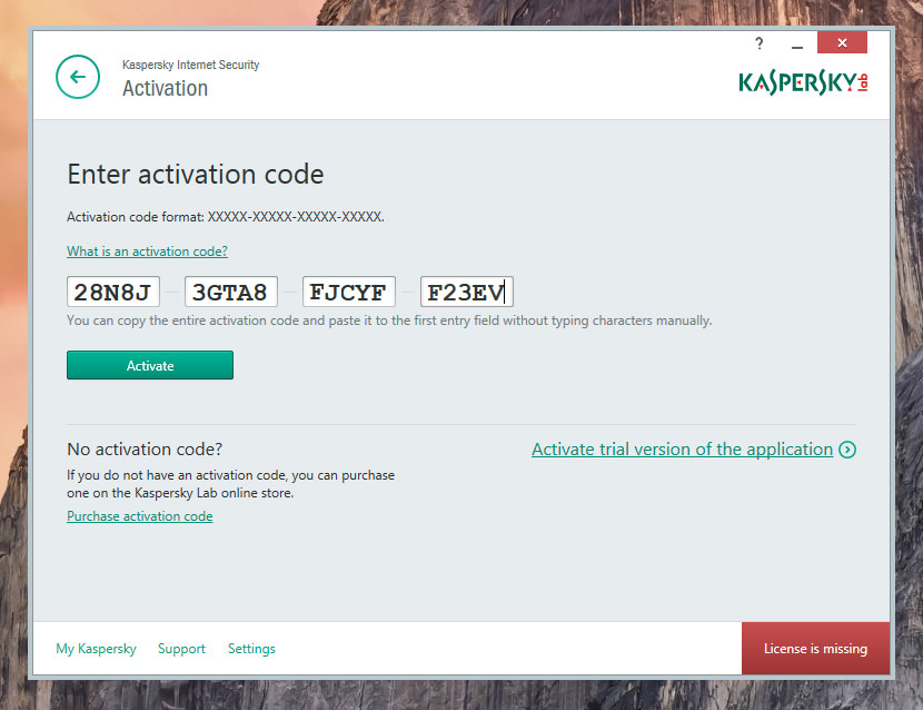 Kaspersky code activation